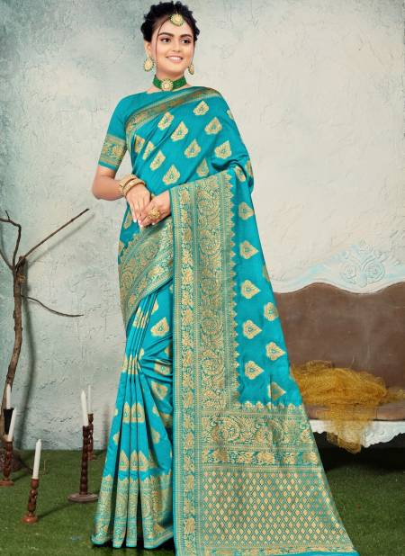 Firozi Colour Santraj New Heavy Exclusive Wear Designer Fancy Banarasi Silk Saree Collection 1023